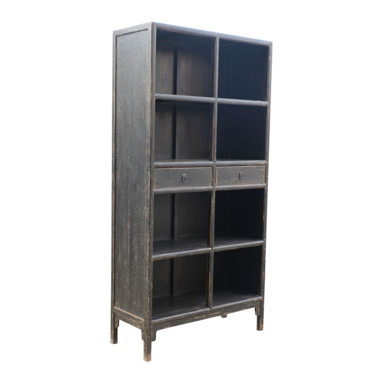 Distressed Bookcase - 2 Drawer - Vintage Black - Wooden