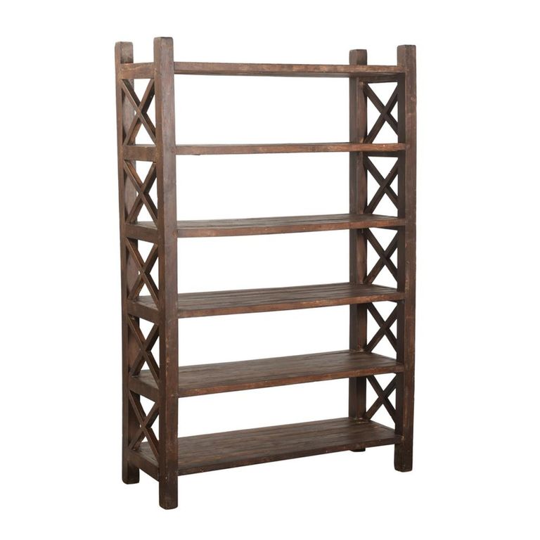 Open Shelving Unit - Cross Braced - Brown - Wooden