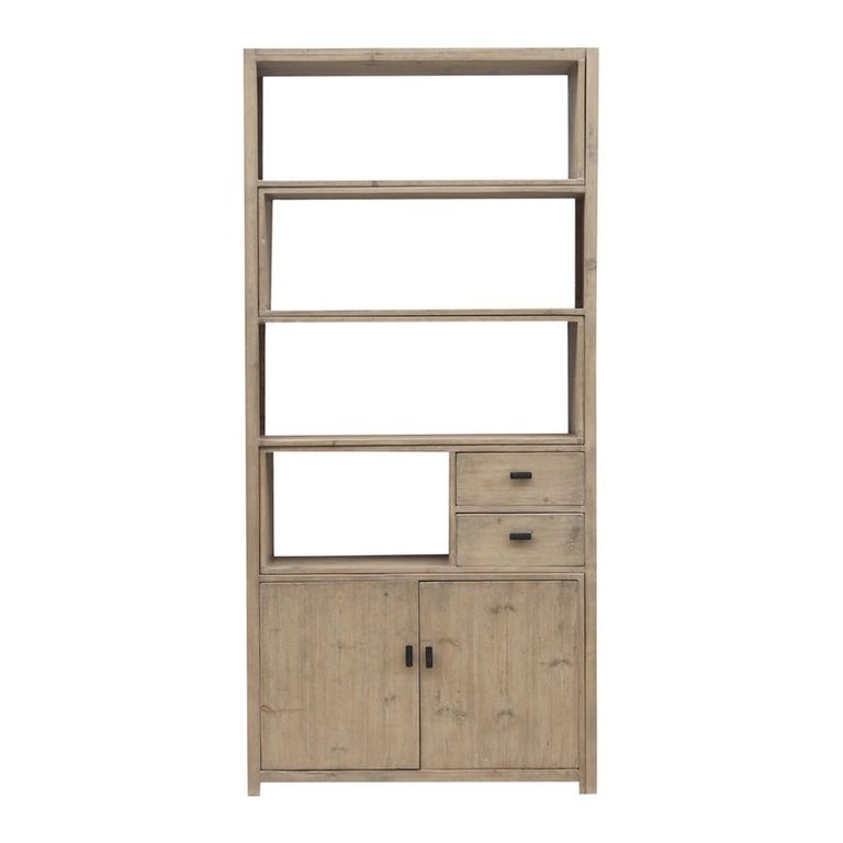 Pull Out Bookcase - 2 Door - 2 Drawer - Natural - Wooden