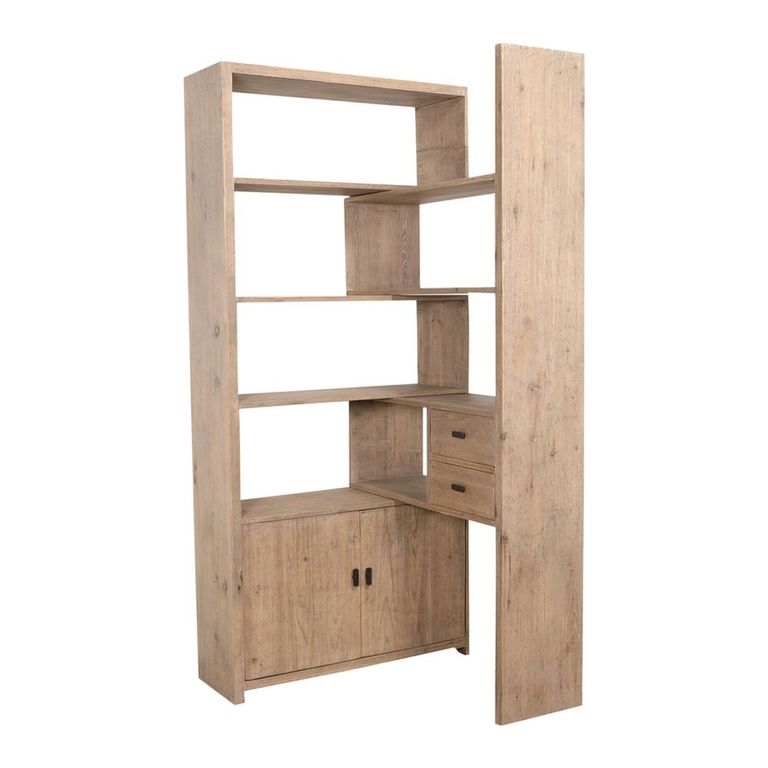 Pull Out Bookcase - 2 Door - 2 Drawer - Natural - Wooden