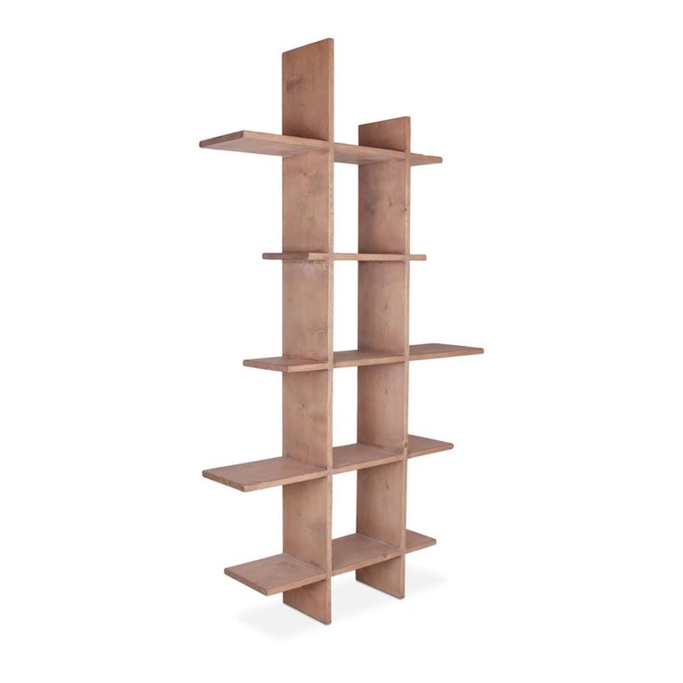 Quincy Open Shelving Unit - Geometric Design - Natural - Pine Wood