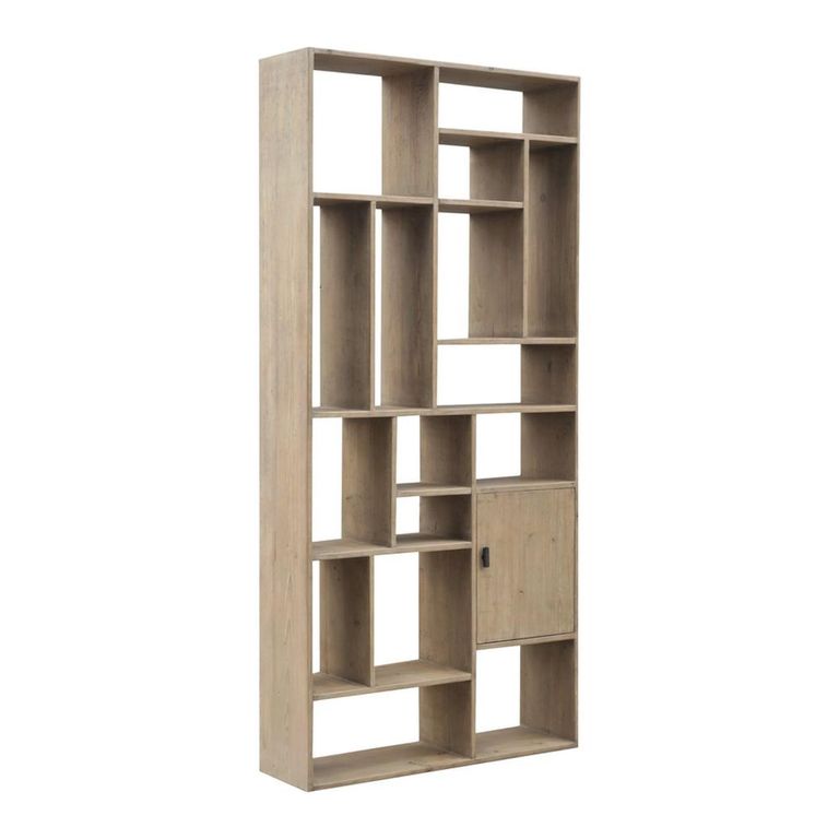 Sue Bookcase - 1 Door - Geometric Pattern - Natural - Wooden