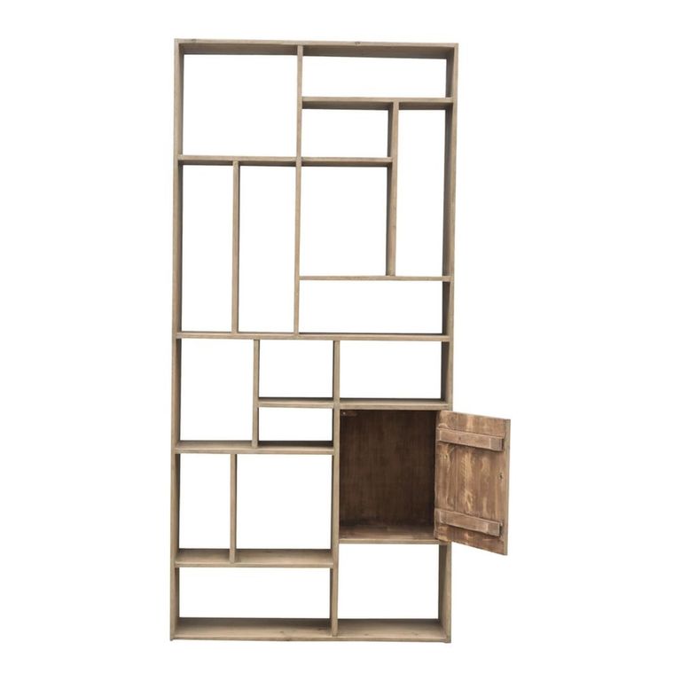 Sue Bookcase - 1 Door - Geometric Pattern - Natural - Wooden