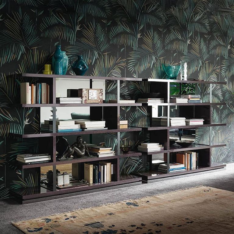 Heritage Open Bookcase - with Glass - Dark Velvet Birch High Gloss