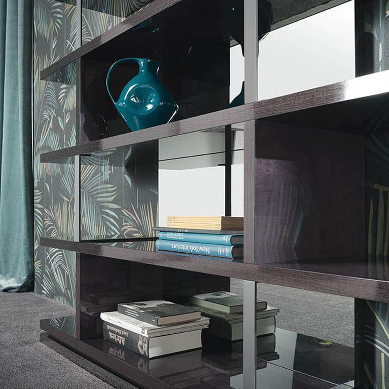 Heritage Open Bookcase - with Glass - Dark Velvet Birch High Gloss