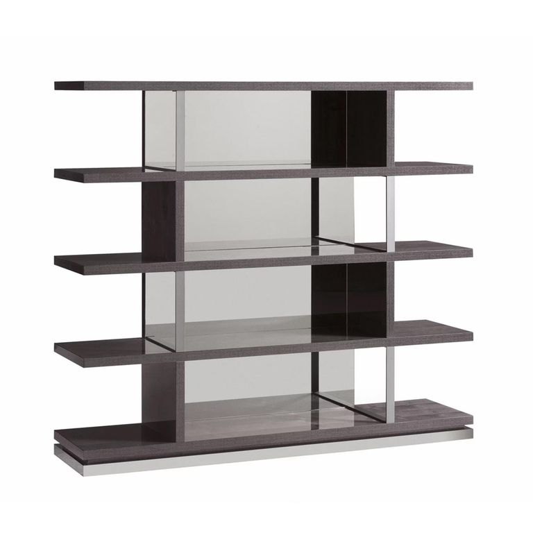 Heritage Open Bookcase - with Glass - Dark Velvet Birch High Gloss