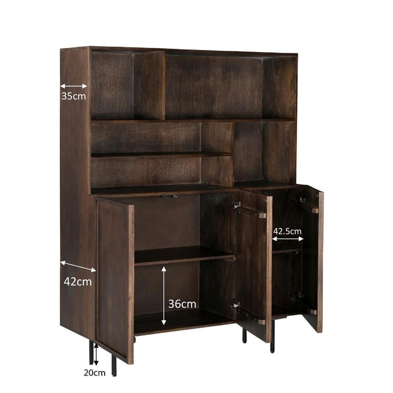 Elan Shelving Unit - 3 Door - Chestnut - Mango Wood