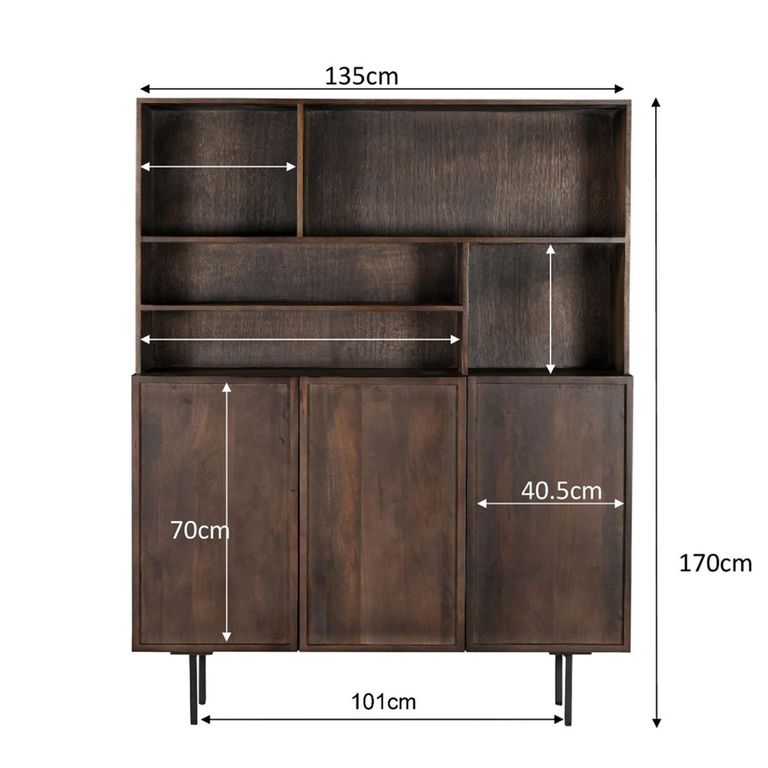 Elan Shelving Unit - 3 Door - Chestnut - Mango Wood