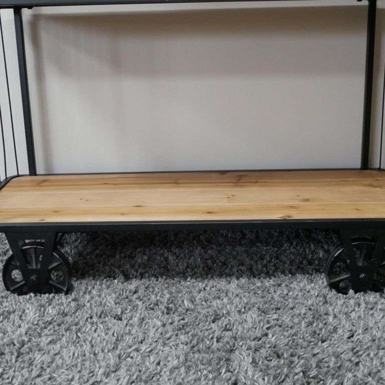 Industrial Shelving Unit - Tall - Black - on Wheels - Wood and Metal
