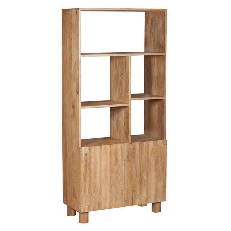 Austin Bookcase - 2 Door - Fluted - Natural - Mango Wood