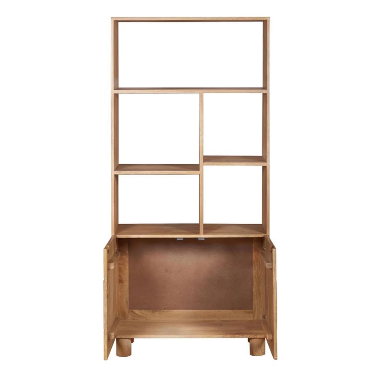 Austin Bookcase - 2 Door - Fluted - Natural - Mango Wood