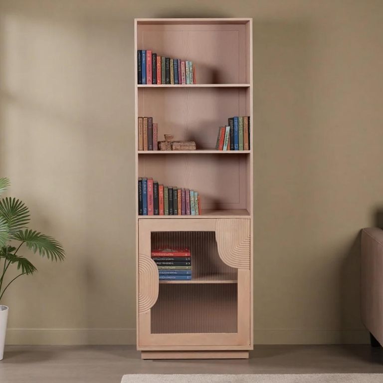 Indus Bookcase - Tall - 1 Door - Pale Taupe - Mango Wood