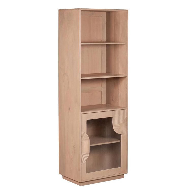 Indus Bookcase - Tall - 1 Door - Pale Taupe - Mango Wood