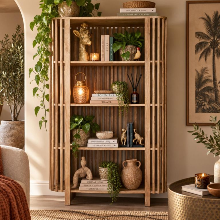 Mango Wood Large Slatted Bookcase