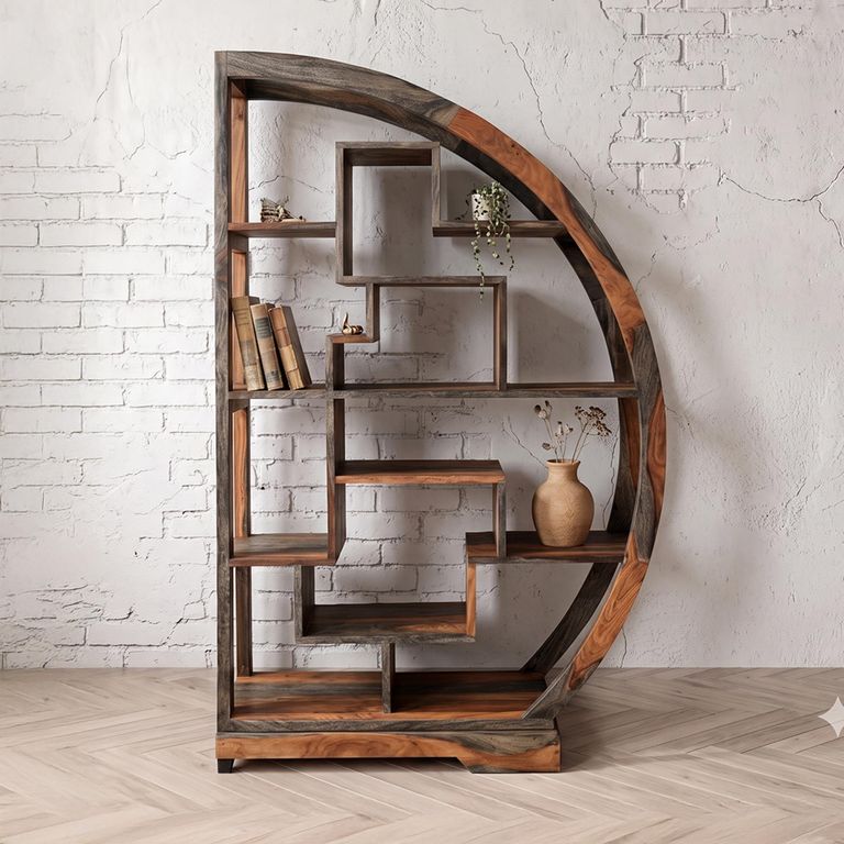 Cube Goa Petite Shelving Unit - Half Round - Rustic Sheesham