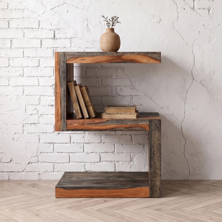 Cube Goa Petite Side Table - S Shape - Rustic Sheesham