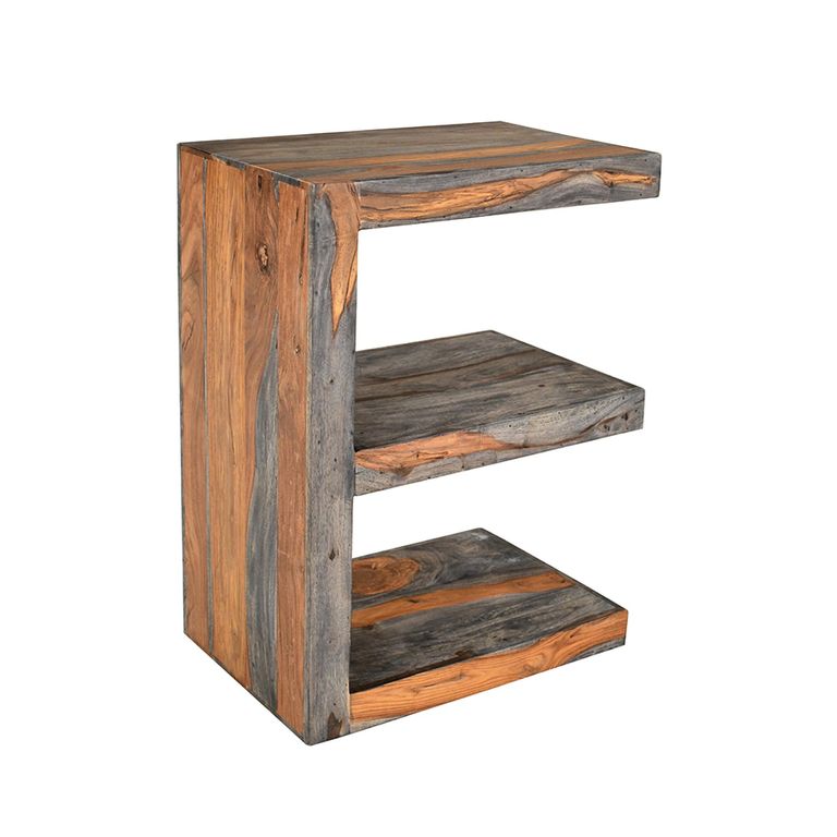 Cube Goa Petite Side Table - E Shape - Rustic Sheesham