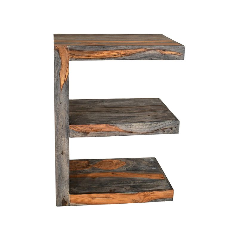 Cube Goa Petite Side Table - E Shape - Rustic Sheesham
