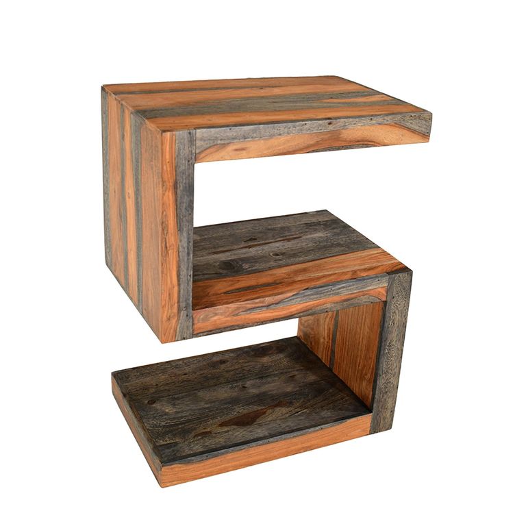 Cube Goa Petite Side Table - S Shape - Rustic Sheesham