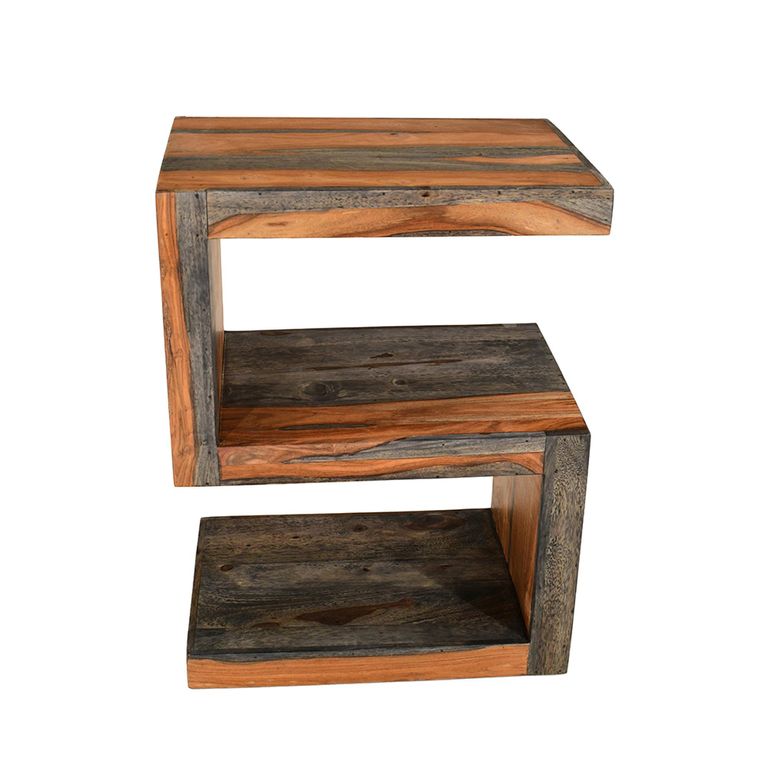 Cube Goa Petite Side Table - S Shape - Rustic Sheesham