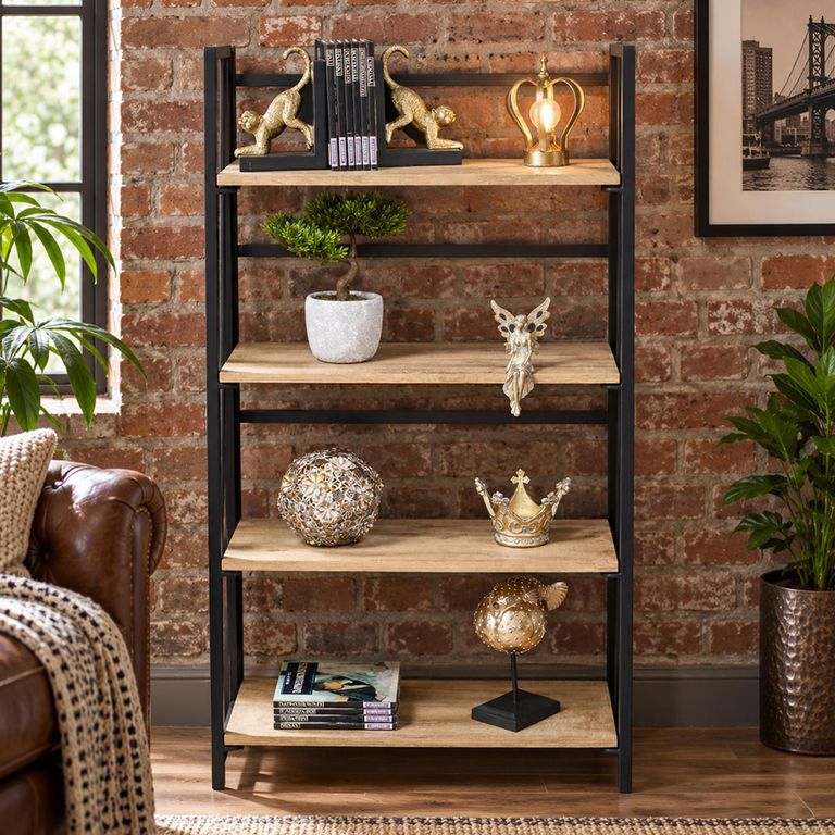 Mango Wood and Metal Shelving Unit