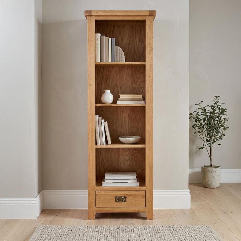 Melbourne Natural Oak 1 Drawer Tall Bookcase