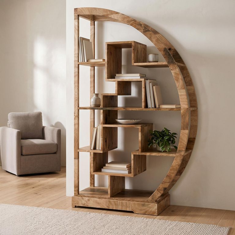 Cube Natural Mango Wood Half Round Shelving Unit