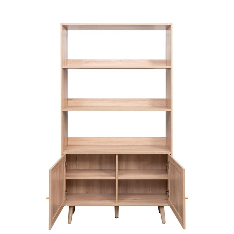Clearance - Ferrero Natural and Woven Rattan Open Shelving Unit with Cupboard