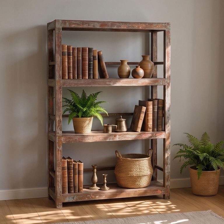 Distressed Open Shelving Unit - Vintage Brown - Reclaimed Wood