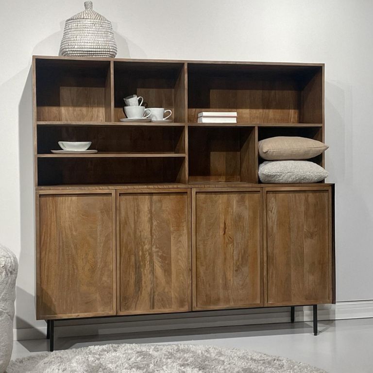 Elan Shelving Unit - Wide - 4 Door - Natural - Mango Wood