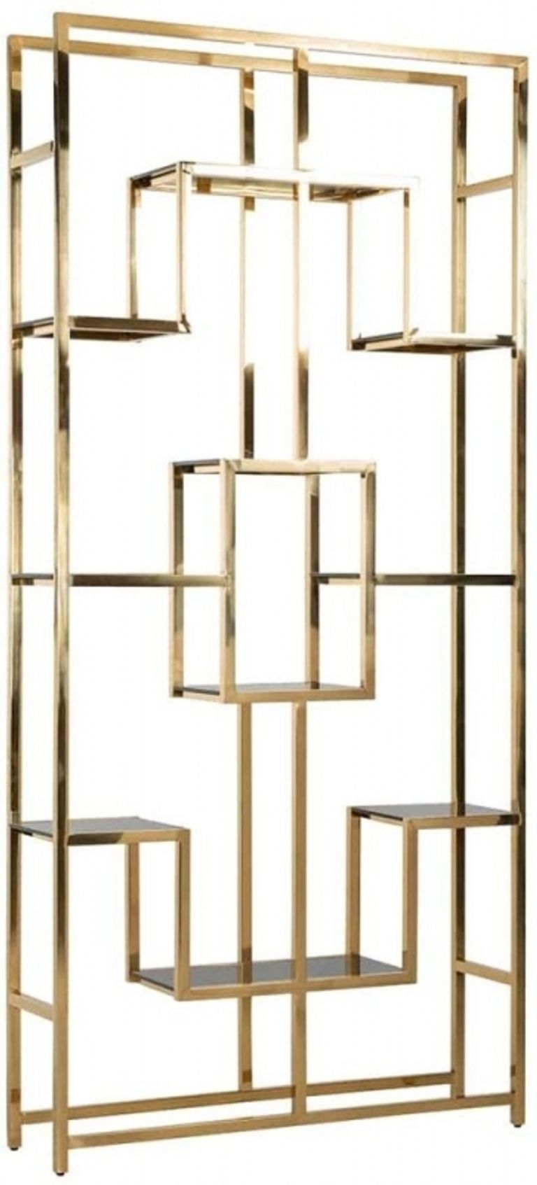 Magnus Black Glass and Gold Open Shelving Unit