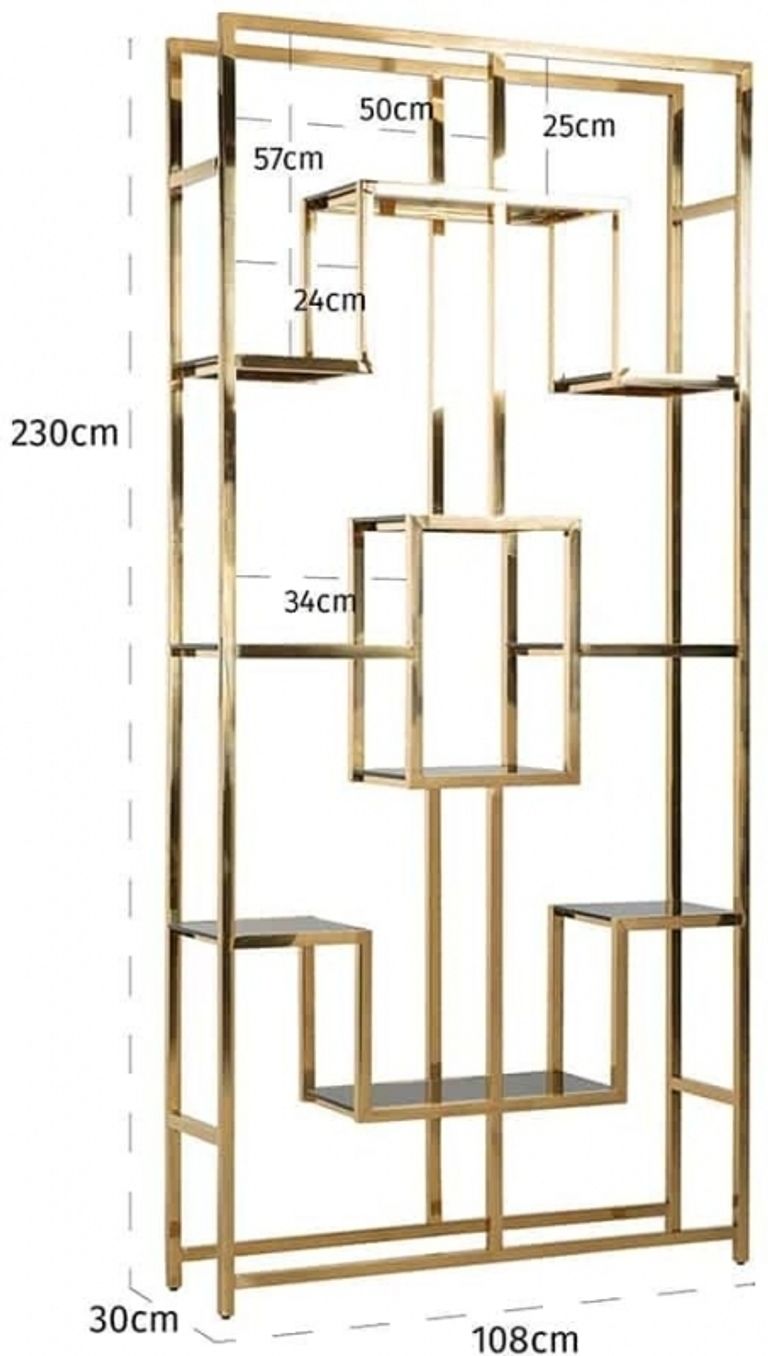 Magnus Black Glass and Gold Open Shelving Unit