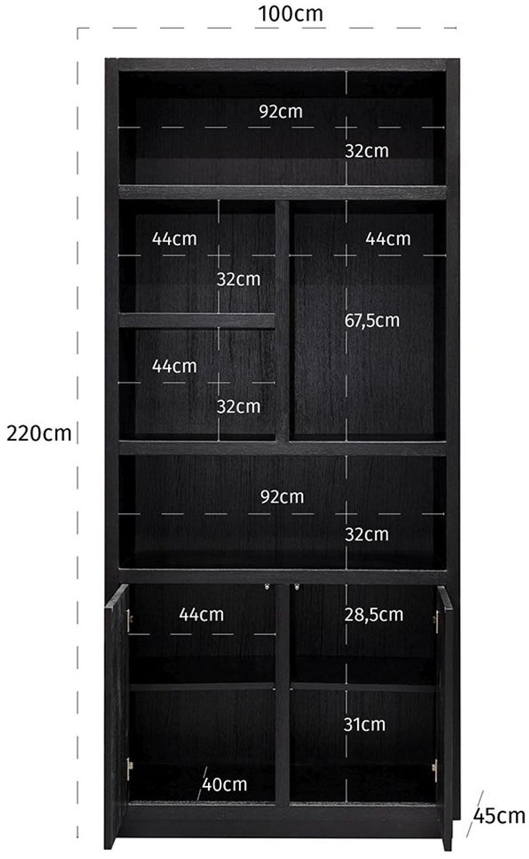 Oakura Black Oak Bookcase with Cupboard - LH