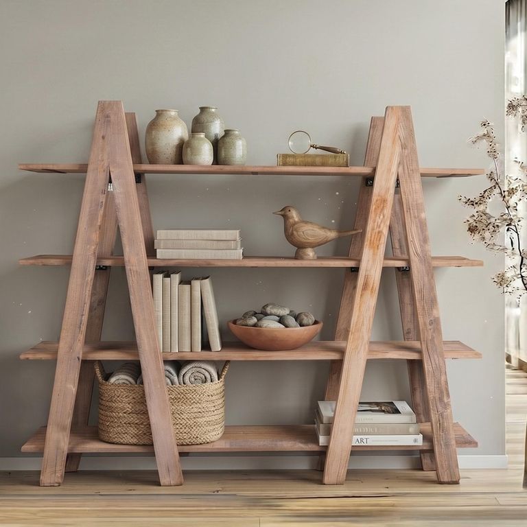 Santander Open Shelving Unit - A-Frame - Rustic Natural - Wooden