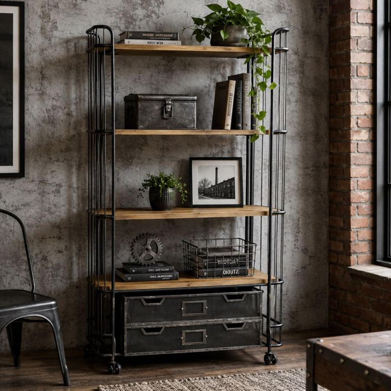 Shelving Unit - 2 Drawer - Tall - Wood and Metal