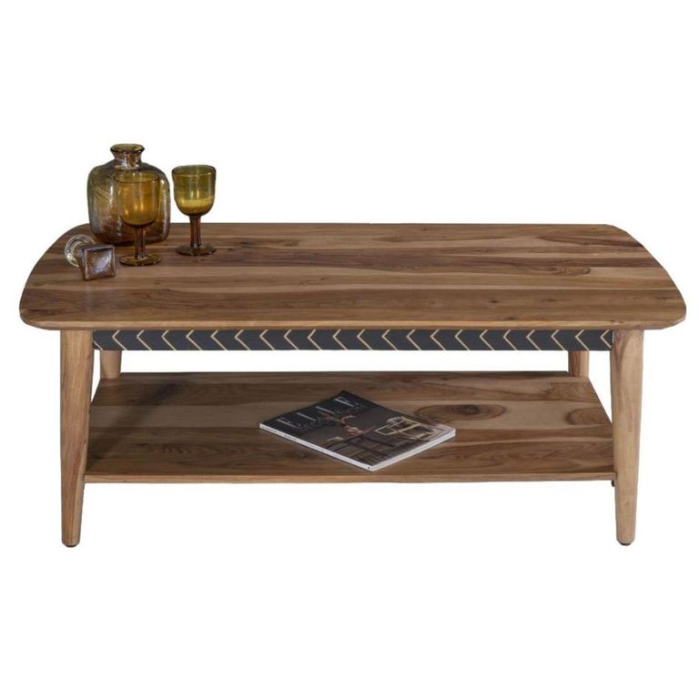 Clearance - Luxuria Coffee Table - 115cm - Sheesham Wood - Black Geometric Trim