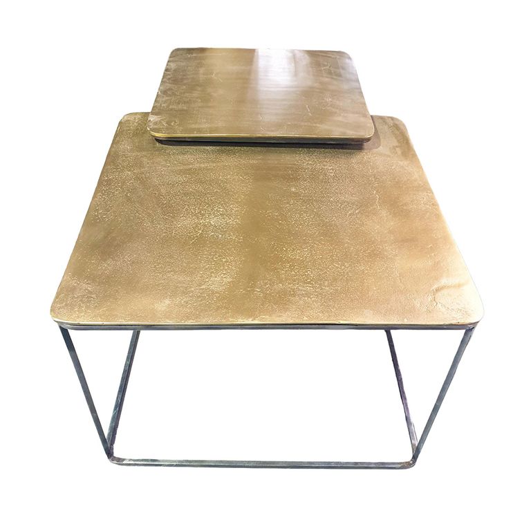 Clearance - Ferro Nest of 2 Coffee Table - Square - Antique Brass Top - A583