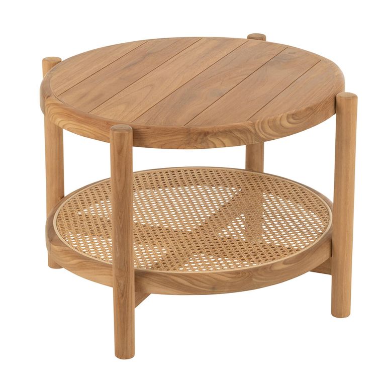 Coffee Table - Round - Small - Low - Natural - Rattan and Teak Wood