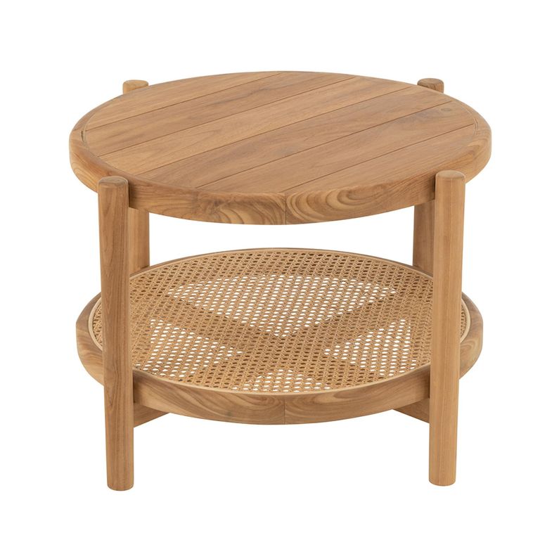 Coffee Table - Round - Small - Low - Natural - Rattan and Teak Wood