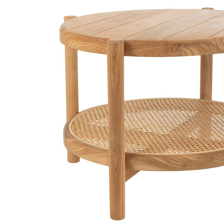 Coffee Table - Round - Small - Low - Natural - Rattan and Teak Wood