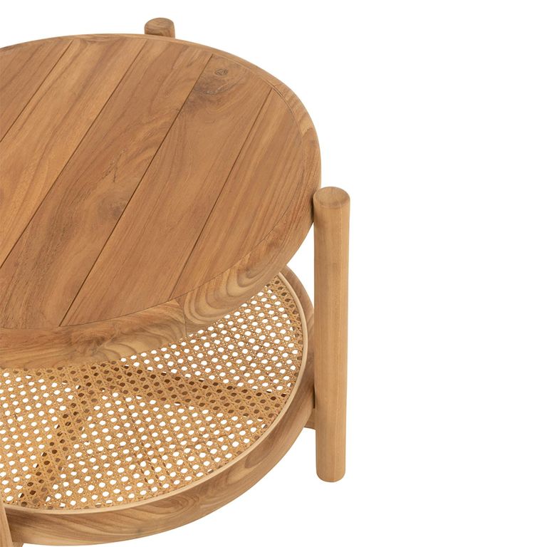 Coffee Table - Round - Small - Low - Natural - Rattan and Teak Wood