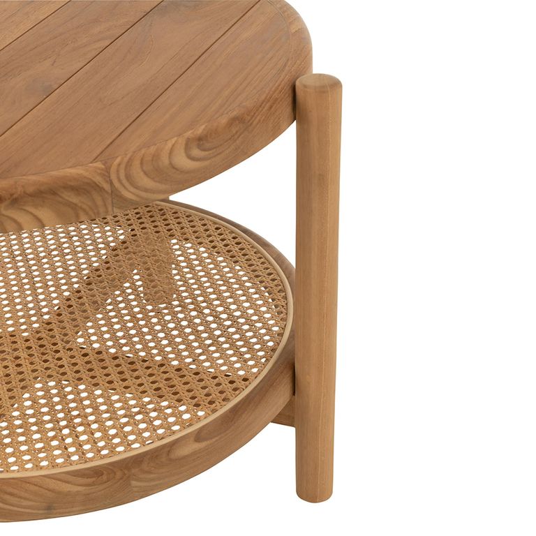 Coffee Table - Round - Small - Low - Natural - Rattan and Teak Wood