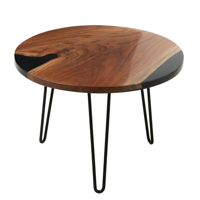 Coffee Table - Round - Small - Hairpin Leg - Natural and Black - Acacia Wood and Metal