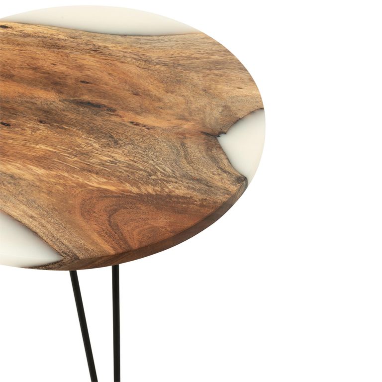 Coffee Table - Round - Small - Hairpin Leg - Natural and White - Acacia Wood and Metal