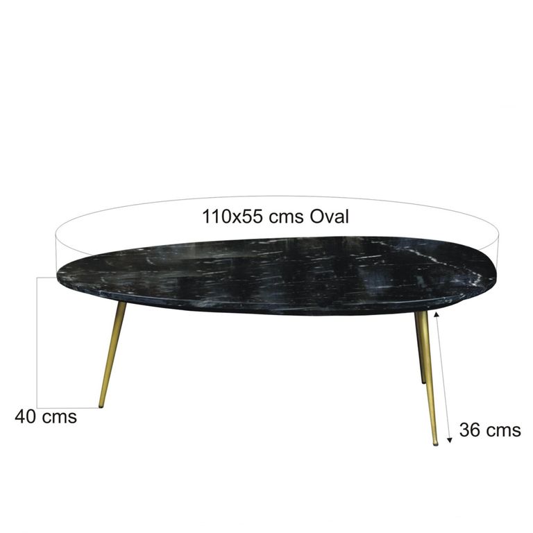 Organic Coffee Table - Oval - Low - Black and Gold - Marble Effect