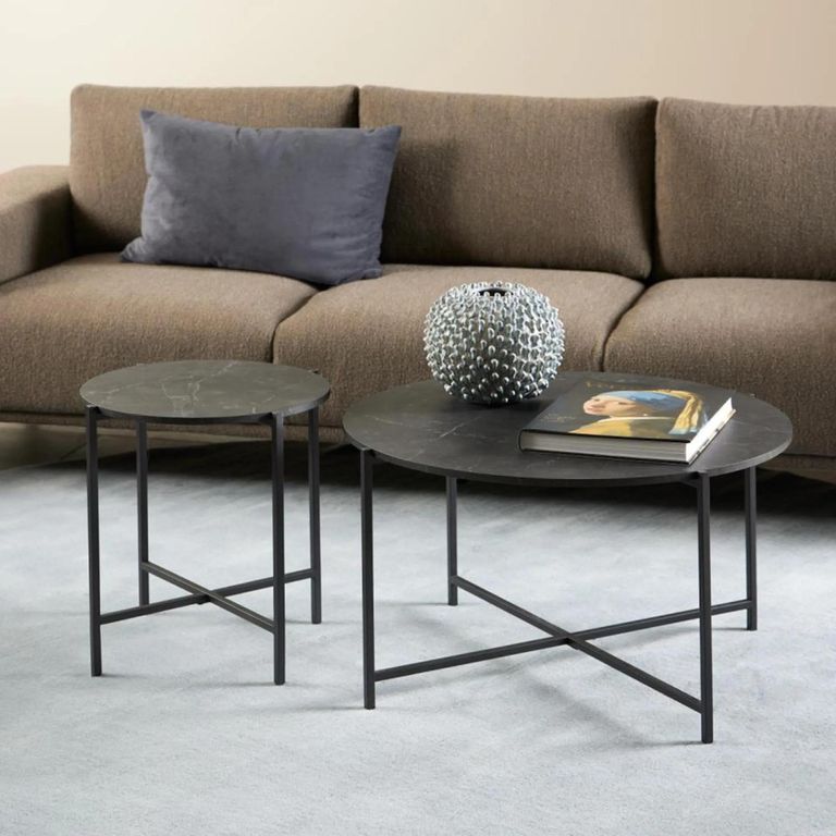 Lamoine Coffee Table - Round - Black Marble Effect