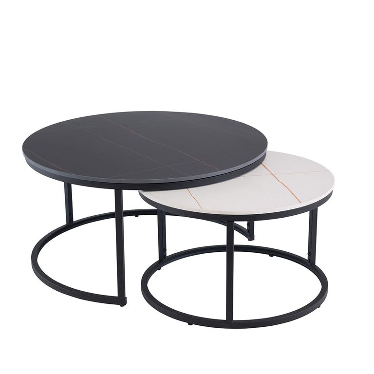 Ferrante Coffee Tables - Set of 2 - Round - White and Black Sintered Stone