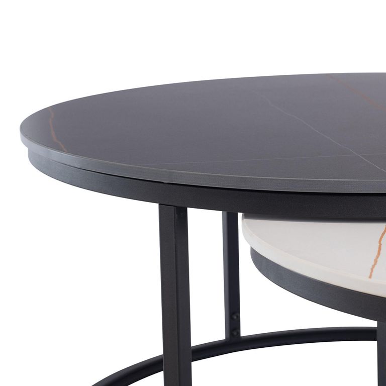 Ferrante Coffee Tables - Set of 2 - Round - White and Black Sintered Stone