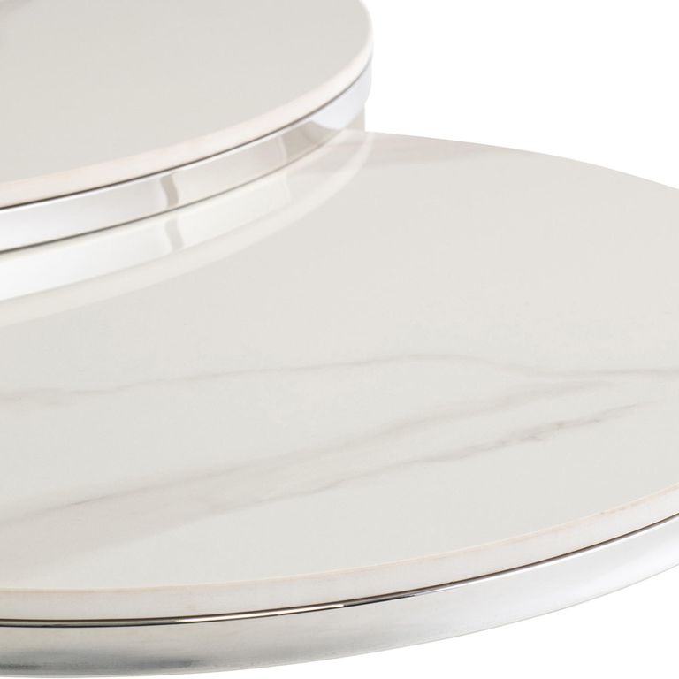 Hanson Coffee Tables - Set of 2 - Round - Italy White Sintered Stone and Chrome