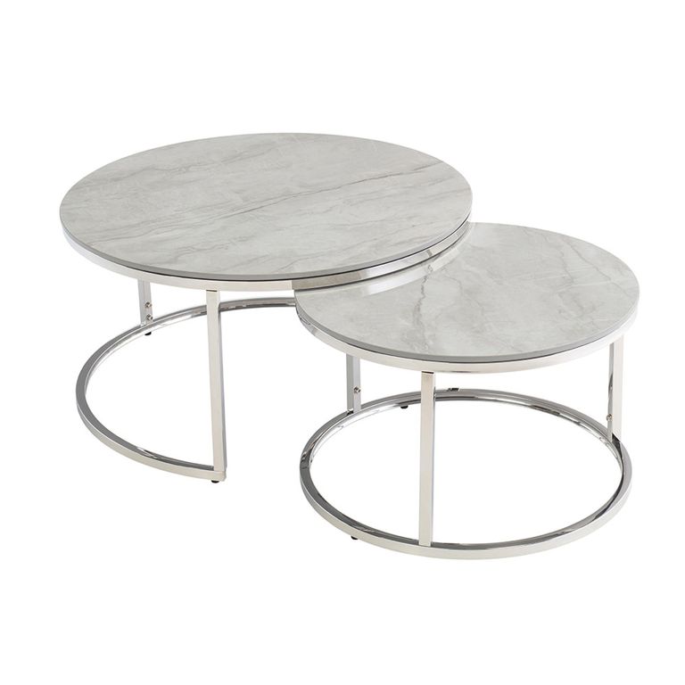 Hanson Coffee Tables - Set of 2 - Round - Sintered Stone and Chrome